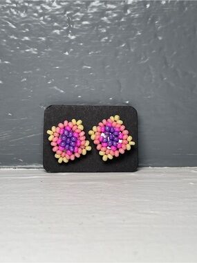 Huichol Beaded Square Stud Earrings
